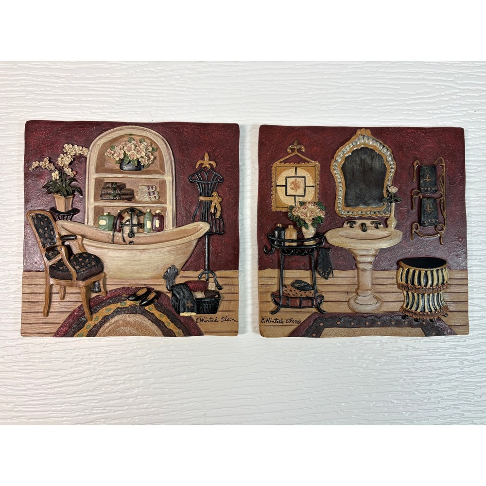 C. Winterle Olson New View Bathroom Wall Plaques Set Resin 3D Relief S0183